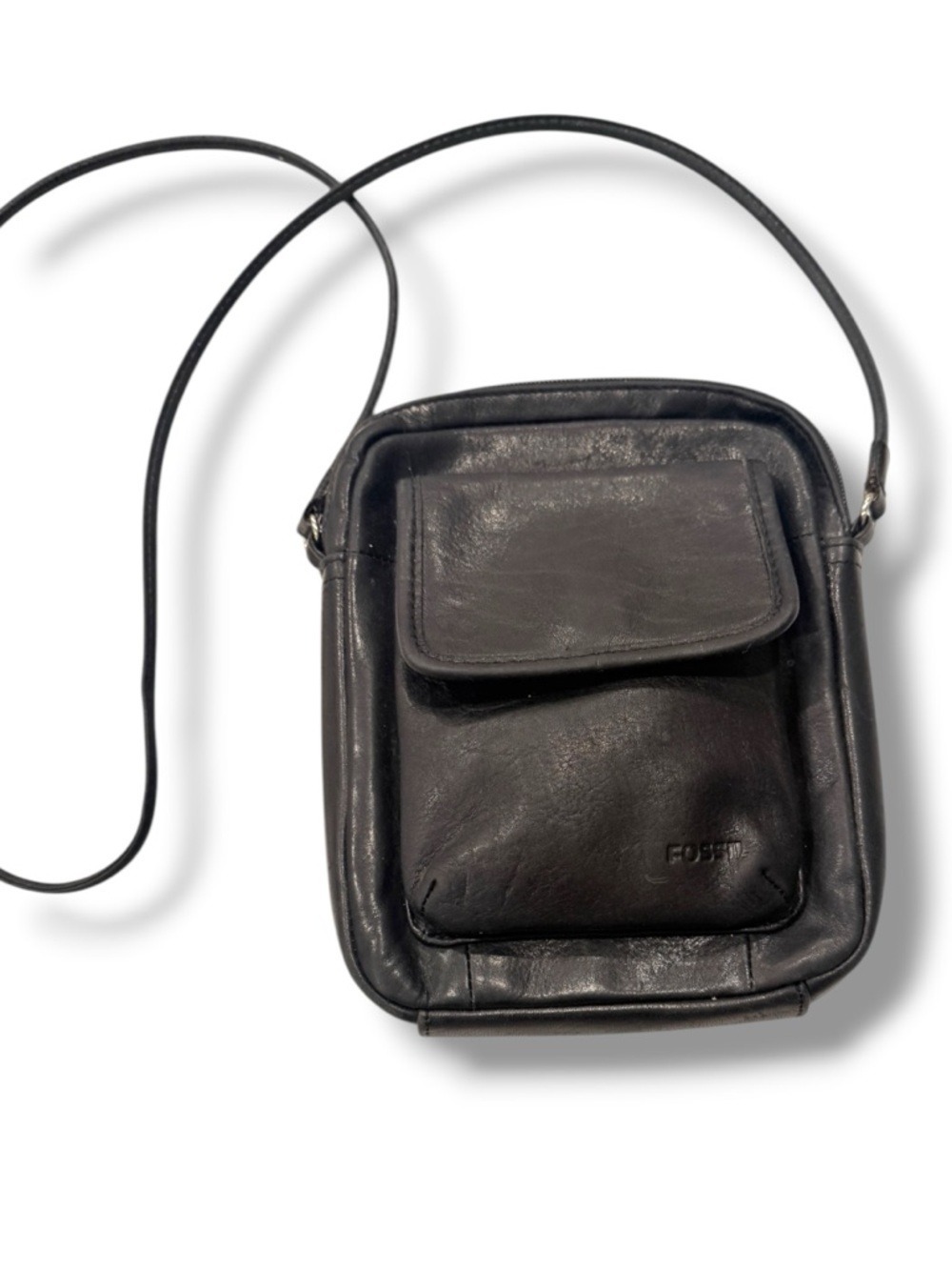 Fossil Black Leather Organizer Crossbody Bag Vintage